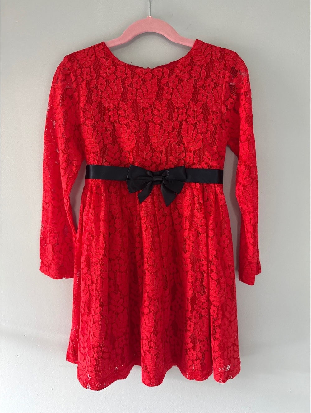 Bonny Billy Red Lace Dress with Black Bow for Girls Size 5-6